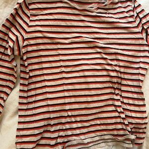 KULE Dark Orange, Beige and Black Striped Long Sleeve Shirt